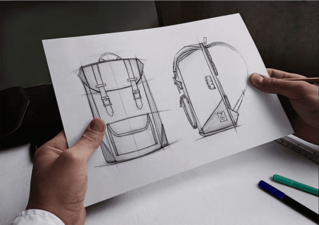 Conceptos de bocetos de productos de mochila en papel
